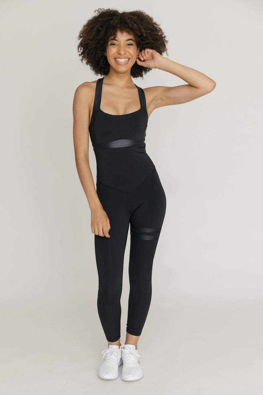 Zwarte Fitness Jumpsuit met Elegant Rugdesign